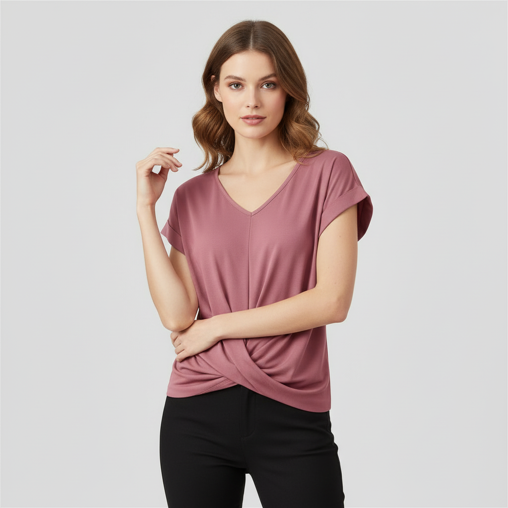 V-Neck Twist Women's Top | Casual Short Sleeve Shirt
