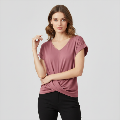 V-Neck Twist Women's Top | Casual Short Sleeve Shirt