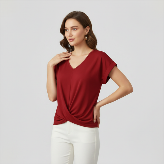 V-Neck Twist Women's Top | Casual Short Sleeve Shirt